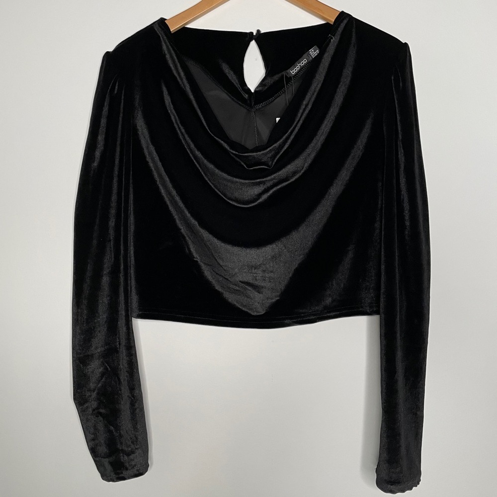 Velvet long sleeve cowl neck top